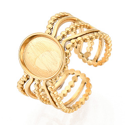 Настоящее золото 18K 304 компоненты манжетного кольца из нержавеющей стали, установка овального кольца, ионное покрытие (ip), реальный 18 k позолоченный, лоток : 10x8 мм, 11.3 мм, внутренний диаметр: регулируемый