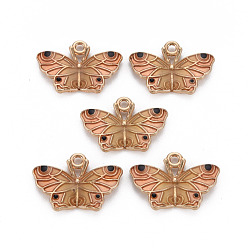 Легкий Лосось Подвески из эмали и сплава, золотой свет, без кадмия, без никеля и без свинца, бабочка, светлый померанцевый, 15x22x3 мм, отверстие : 1.6 мм