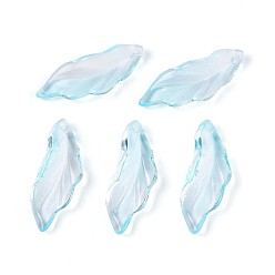 Голубой Подвески из прозрачного стекла с росписью для запекания, лист, голубой, 26~26.5x9~9.5x6.5~7.5 мм, отверстие : 1.2~1.5 мм, Около 917 шт / 1000 г