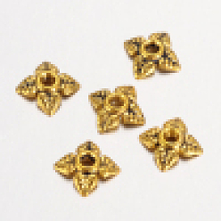 Antique Golden Tibetan Style Alloy Bead Caps, Flower, 4-Petal, Cadmium Free & Lead Free, Antique Golden, 6x6x2mm, Hole: 1mm, about 10000pcs/1000g