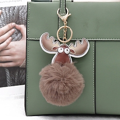 Розово-Коричневый Брелок из искусственного меха оленя, рюкзак подвесной шар из помпонов украшение, розово-коричневый, 15x8 см