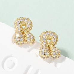 Letter R Латунные микро проложить серьги стержня кубического циркония, стойки покрытие, долговечный, реальный 18 k позолоченный, Буква R, 13x9.5 мм