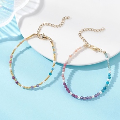 Смешанные камни 2шт. 2 стили наборов браслетов из натуральных рубинов, апатита, солнечного камня, родонита, аметиста и жемчуга для женщин 2шт. 2 стили наборов круглых браслетов из натуральных рубинов, апатита, солнечного камня, родонита, аметиста и жемчуга для женщин, 6.97 дюйм (17.7 см), 1 шт / стиль