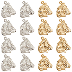 Золотой & Цвет Нержавеющей Стали 16 шт. 2 цвета 304 подвески из нержавеющей стали, голова лошади, золотые и нержавеющая сталь цвет, 21.5x19x2 мм, отверстие : 1.5~2 мм, 8 шт / цвет