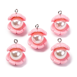 Лосось Непрозрачные подвески смолы, с железными петлями, формы раковины, salmon, 20x18 мм, отверстие : 2 мм