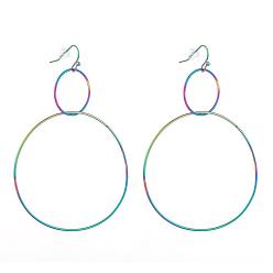 Rainbow Color Вакуумное покрытие pvd 304 серьги-подвески из нержавеющей стали, с пластиковыми гайками уха, кольцо, Радуга цветов, 70 мм, штифты : 0.6 мм
