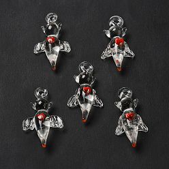 Clear Handmade Lampwork Pendants, Angel with Heart Charms, Clear, 31~32x17~20x9~9.5mm, Hole: 2~2.5mm