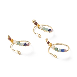 Смешанные камни Плетеное кольцо-манжета с чакрой из бисера из натуральных смешанных драгоценных камней, украшения из светло-золотой медной проволоки для женщин, внутренний диаметр: 16 мм