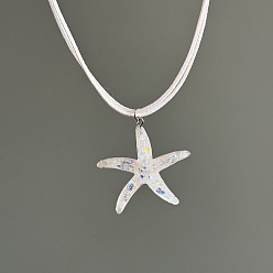 Белый Подвеска в виде морской звезды из богемной смолы, двойные нити, белый шнур из искусственной кожи, ожерелья для пляжа, белые, 15.75 дюйм (40 см)