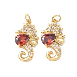 Настоящее золото 18K Латунные микро проложить кубического циркония подвески, прелести морских коньков, без кадмия и без свинца, стойки покрытие, долговечный, с целью перехода в кольце, реальный 18 k позолоченный, 22.5x12.5x4 мм, отверстие : 3.3 мм