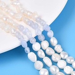 Синий Кружевый Агат Натуральные голубые кружевные агатовые самородки и нити бусин из натурального культивированного пресноводного жемчуга, 5.5~12x4.5~9x3.5~9 мм, отверстие : 0.8 мм, Жемчужина: 6~13x6~9x3.5~7.5 мм, отверстие : 0.6 мм, около 19~21 шт / нитка, 6.30~6.69 дюйм (16~17 см)