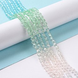 Medium Sea Green Transparent Glass Beads Strands, Segmented Multi-color Beads, Faceted(32 Facets), Round, Medium Sea Green, 4~4.5mm, Hole: 1mm, about 90~95pcs/strand, 13.98''(35.5cm)