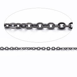Black 304 Stainless Steel Cable Chains, Soldered, with Spool, Flat Oval, Electrophoresis Black, 1.5x1.3x0.3mm, about 32.8 Feet(10m)/roll