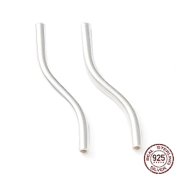Серебро 925 серебро бусы трубка, волнистые бусины-трубочки, серебряные, 19.5x3.3x1.6 мм, отверстие : 1 мм