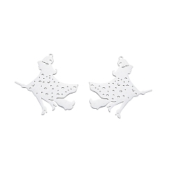 Stainless Steel Color 201 Stainless Steel Pendants, Witch, Stainless Steel Color, 38x36x1mm, Hole: 1.4mm
