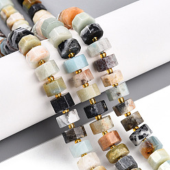 Flower Amazonite Натуральный цветок амазонитовые бусины пряди, с бисером, восьмиугольная цилиндра, 9.5~10.5x3~7.5 мм, отверстие : 1 мм, около 51~54 шт / нитка, 14.96~15.55'' (38~39.5 см), бисер: 3x1.5~2 мм, отверстие : 0.6 мм