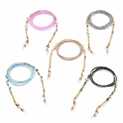 Mixed Color Eyeglasses Chains, Neck Strap for Eyeglasses, with Glass Seed Beads, Gemstones Beads, Alloy & Brass Beads, 304 Stainless Steel Lobster Claw Clasps and Rubber Loop Ends, Mixed Color, 28.54 inch(72.5cm)