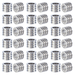 Нержавеющая Сталь Цвет 30шт 303 европейские бусины из нержавеющей стали, бусины с большим отверстием, Рифленые бусины, колонка, цвет нержавеющей стали, 10x8 мм, отверстие : 6.5 мм