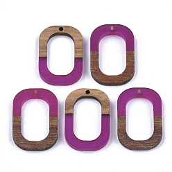 Средний Фиолетово-красный Подвески из смолы и ореха, овальные, средне фиолетовый красный, 28x19.5x4 мм, отверстие : 1.5 мм