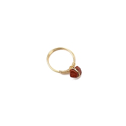 Rotem Jaspis Ringe aus natürlichen roten Jaspisnuggets, Messingschmuck für Damen Herren, golden, Innendurchmesser: 18 mm