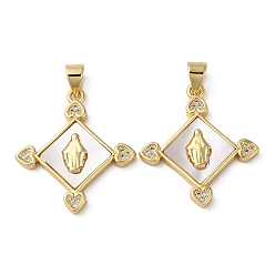 Real 18K Gold Plated Brass Micro Pave Cubic Zirconia Pendants, Cadmium Free & Lead Free, with Shell, Diamond, Real 18K Gold Plated, 25x22.5x3mm, Hole: 4.5x3.5mm