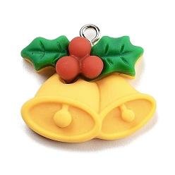 Christmas Bell Подвески из непрозрачной смолы на рождественскую тематику, с платиновыми тоновыми железными петлями, Рождественский колокольчик, 22x24.5x7.5 мм, отверстие : 2 мм