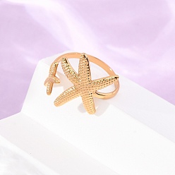 Golden 304 Edelstahlmanschetten mit offenen Ringen, Seestern, golden, 20 mm, us Größe 8 1/2 (18.5 mm)