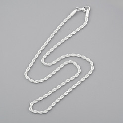 Plata Latón collares de cadena de cuerda, con cierre de langosta, el color plateado de plata, 18 pulgada, 3 mm