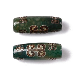 Other Pattern Tibetan Style dZi Beads, Natural Agate Beads, Dyed & Heated, Oval, 28.5~32x10~12.5mm, Hole: 1.5~3mm