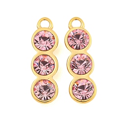 Розовый 304 подвески из нержавеющей стали, со стразами, гороховые обереги, реальный 14 k позолоченный, светло-розовый, 21x6x4 мм, отверстие : 1.8 мм