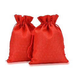 Red Polyester Imitation Burlap Packing Pouches Drawstring Bags, Red, 18x13cm