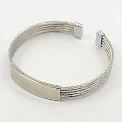 Stainless Steel Color Tarnish Resistant Trendy Men's Torque Bangles, 304 Stainless Steel Rope ID Bangles, with Metal Findings, Stainless Steel Color, 58mm