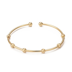 Real 18K Gold Plated Rack Plating Brass Cuff Bangles, Long-Lasting Plated Round Bead Bangles for Women Men, Cadmium Free & Lead Free, Real 18K Gold Plated, Inner Diameter: 2-3/8 inch(6cm)