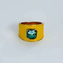 Золотистый Кольца на палец из цинкового сплава с эмалированным стеклом, квадратный, золотые, золотые, размер США 7 (17.3 мм)