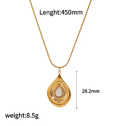 Белый Нефрит Подвеска в виде цветка из натурального белого нефрита в форме капли 304 цепочка из нержавеющей стали для женщин, золотые, 17.72 дюйм (45 см), Кулон : длиной 28.2 мм 