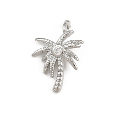Платина Латунные микро проложить кубического циркония подвески, очарование кокосового дерева, стойки покрытие, долговечный, без свинца и без кадмия, платина, 11.5x8x2.5 мм, отверстие : 0.6 мм