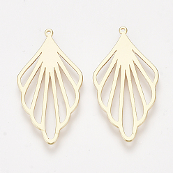 Настоящее золото 18K Латунные подвески, лепесток, без никеля , реальный 18 k позолоченный, 31.5x16x1 мм, отверстие : 0.9 мм