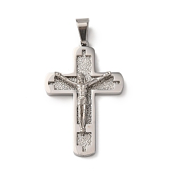 Нержавеющая Сталь Цвет 304 подвески-кресты из нержавеющей стали с изображением Иисуса, цвет нержавеющей стали, 45x29x6 мм, отверстие : 8x5 мм