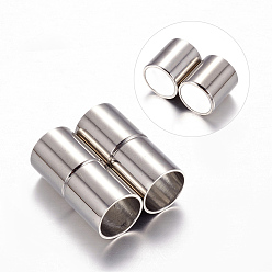 Stainless Steel Color Column 304 Stainless Steel Magnetic Clasps with Glue-in Ends, Stainless Steel Color, 20x9mm, Hole: 8mm