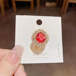 Красный Специальные латунные кольца с кубическим цирконием, цветок, красные, внутренний диаметр: 16~19 мм