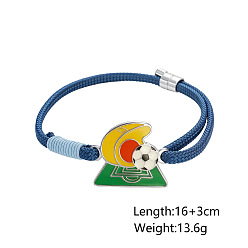 Gold Sports 304 Stainless Steel Enamel Football Link Nylon Cord Slider Bracelets, Platinum, Gold, 6.30 inch(16cm)