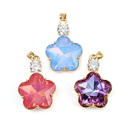 (52) Непрозрачная лаванда Латунные микро проложить кубического циркония подвески, со стеклом, , стойки покрытие, без кадмия и без свинца, долговечный, реальный 18 k позолоченный, разноцветные, 28.5x19.5x9.5 мм, отверстие : 4.5x3.5 мм.