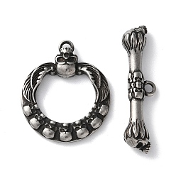 Античное Серебро 316 застежки-тоглы из нержавеющей стали, Рисунок черепа, античное серебро, 29x24.5x4 мм, отверстие : 2.5 мм, Кольцо: 29x24.5x4 mm, отверстия: 2.5 мм; бар: 36.5x9.5x6.5 мм, отверстие : 2.5 мм
