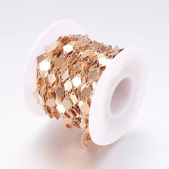 Golden Rack Plating Brass Handmade Chains, Unwelded, with Spool, Rhombus, Golden, 6x8.5x0.4mm, about 32.8 Feet(10m)/roll