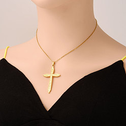 Настоящее золото 18K 304 текстурированные крестики из нержавеющей стали для женщин, реальный 18 k позолоченный, 17.72 дюйм (45 см)