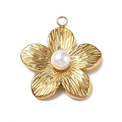 Золотой 304 подвески из нержавеющей стали, с пластиковыми бусинами из искусственного жемчуга, цветок, золотые, 22x20x6 мм, отверстие : 2 мм