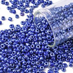 Blue Glass Seed Beads, Opaque Colors Lustered, Round, Blue, 3mm, Hole: 1mm, about 10000pcs/pound