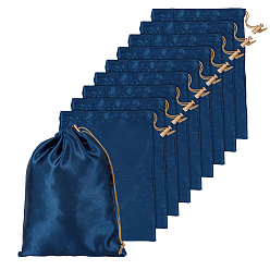 Морской Синий 10шт. атласный мешок для хранения, сумка для шнурка, с пластиковой позолоченной пуговицей и шнуром из полиэстера, прямоугольные, Marine Blue, 24.7x18x0.3 см