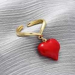 Настоящее золото 18K Латунные эмалевые открытые манжеты для женщин, сердце, стойки покрытие, прочное покрытие, без кадмия и без свинца, реальный 18 k позолоченный, 17x16.5 мм, размер США 7 1/4 (17.5 мм)