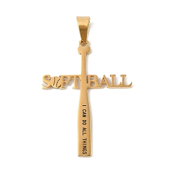 Золотой 304 из нержавеющей стали большие кулоны, ионное покрытие (ip), софтбольный крест со словом я могу делать все, золотые, 53.5x40x2 мм, отверстие : 9.5x6 мм